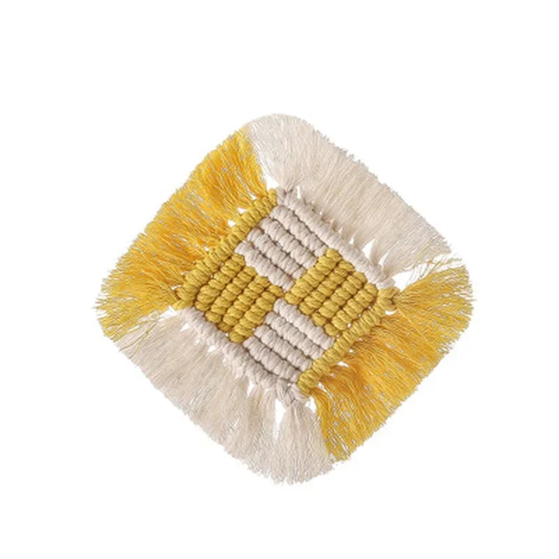 Macrame Woven Placemats & Coasters – Handcrafted Cotton Mats Macrame Placemat Axl Yellow