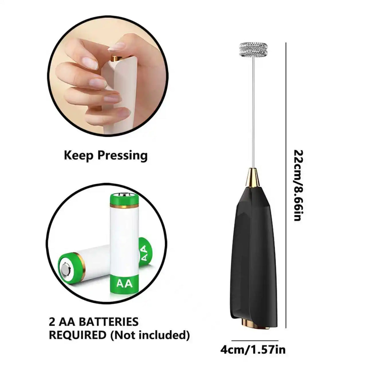 ONEKA Handheld Milk Frother – Foam Maker for Coffee & Lattes Handheld Milk Frother Axl Model8-Black