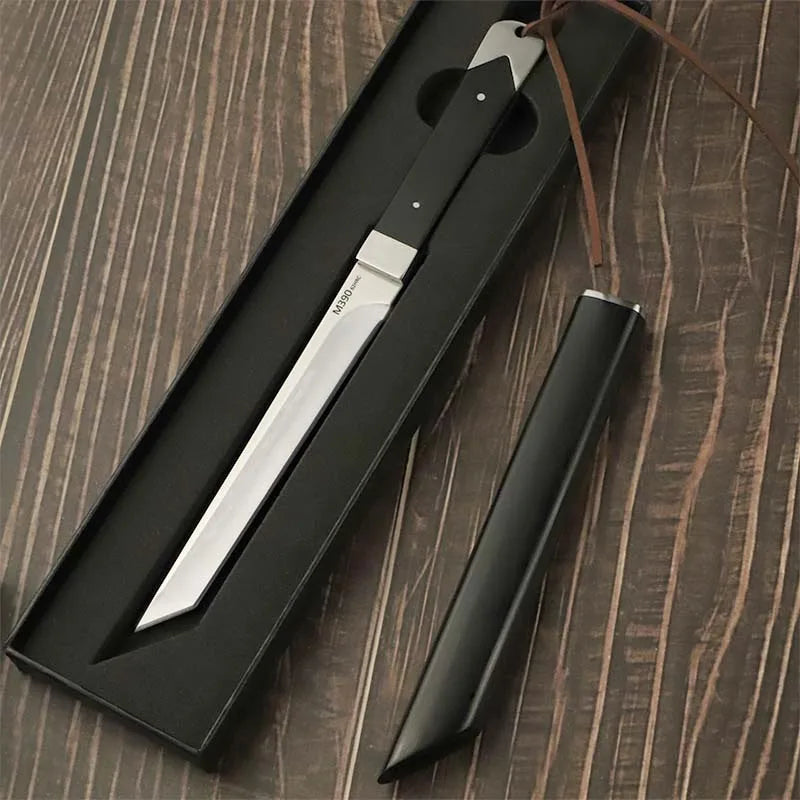 M390 Steel Fixed Blade Knife – Ebony Handle & Leather Scabbard Fixed Blade Knife Axl