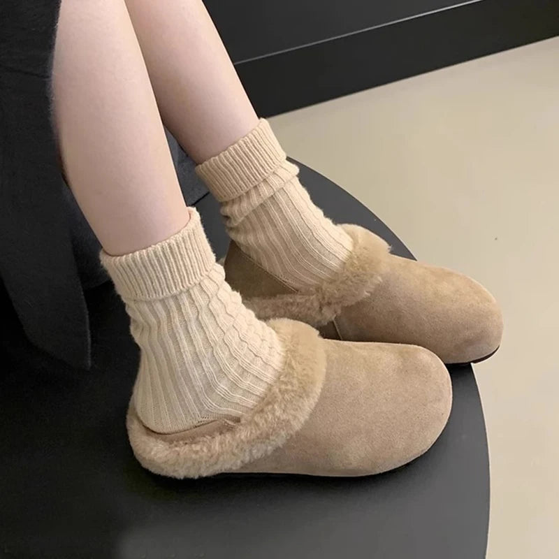 Women's Retro Faux Suede Fur-Lined Slip-On Flats | Winter Shoes Women's Slip-On Flats Axl