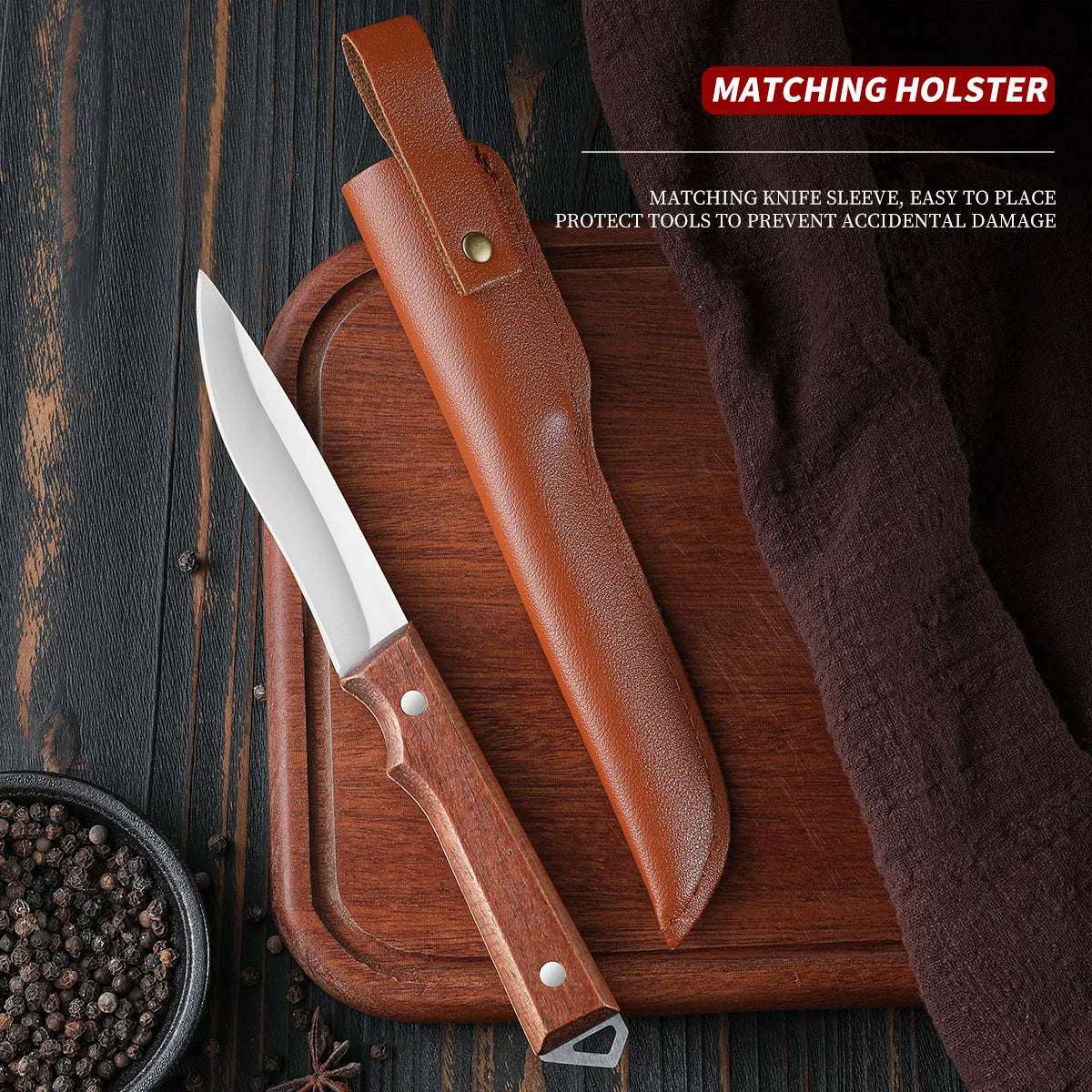 SHENJIU Stainless Steel Meat Cleaver with Sheath & Wood Handle Meat Cleaver Knife Axl