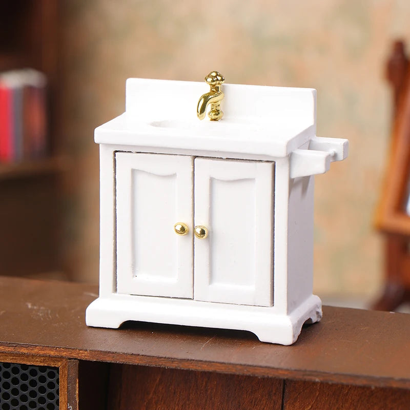 1:12 Dollhouse Bathroom Sink Cabinet – Miniature Washing Basin Dollhouse Furniture Axl A1