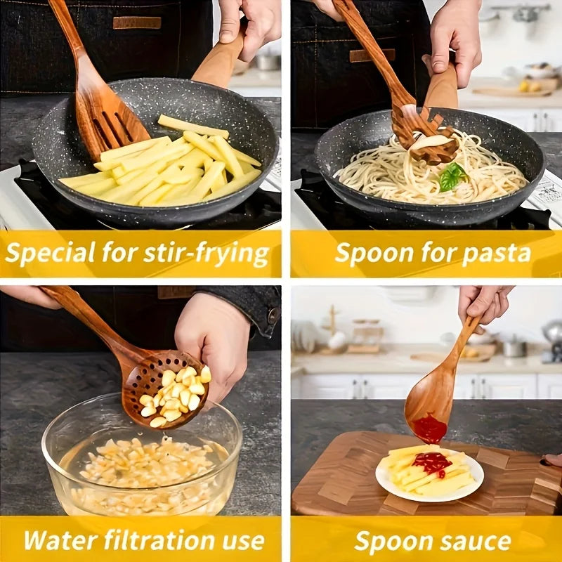10-Piece Natural Wooden Cooking Utensils Set – Spoons & Ladles Wooden Cooking Utensils Axl