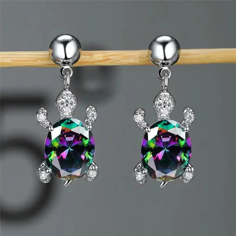 Huitan Turtle Drop Earrings – Cubic Zirconia Animal Jewelry Drop Earrings Axl