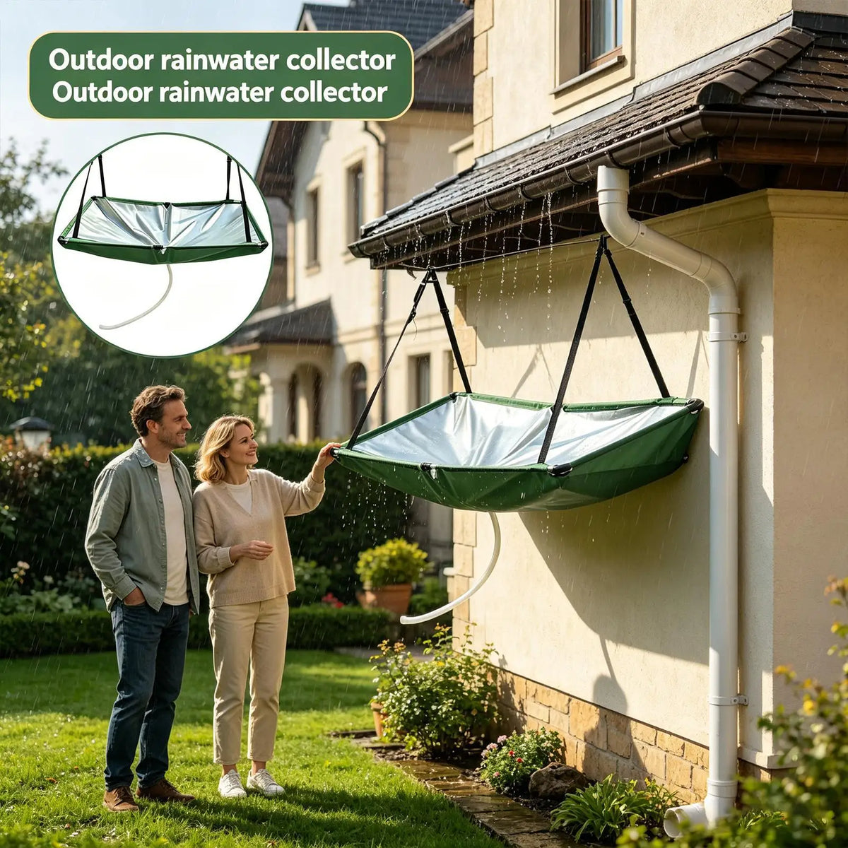 Rain Collector Diverter & Downspout Catcher with 1m Hose Rain Water Collector Axl