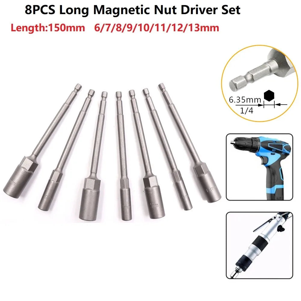 8-Pc 150mm Socket Extension Set – 1/4" Hex Shank 6–13mm Socket Extension Set Axl China Mainland