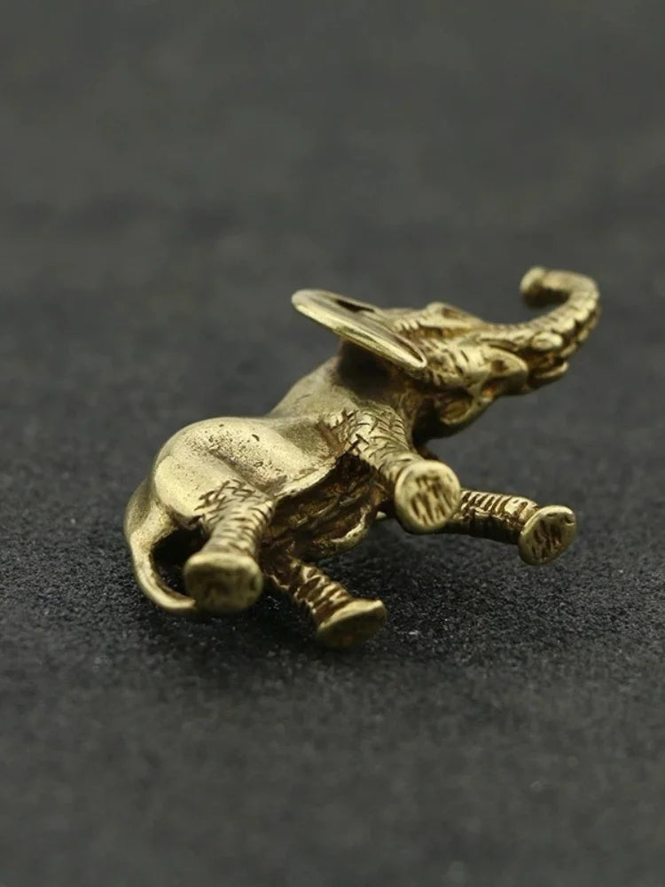 Bronze Mini Elephant Figurine | Copper Carved Desk Ornament Decorative Figurine Axl