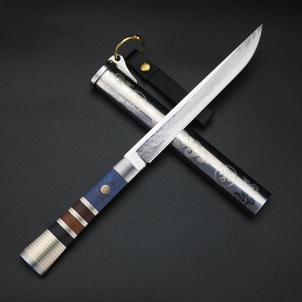XUAN FENG Damascus Steel Fruit Knife with Steel Sheath Damascus Fruit Knife Axl
