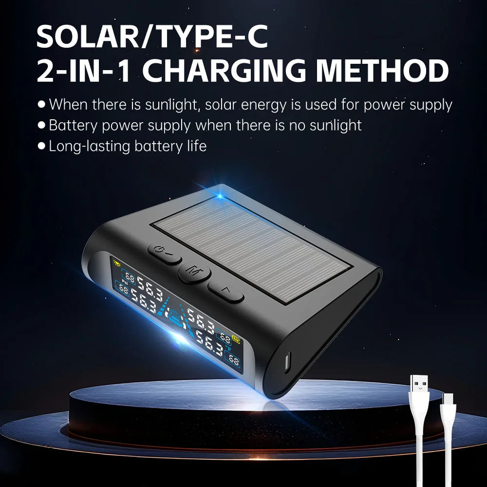 Solar TPMS – 4 External Sensor Tire Pressure & Temp Monitor Tire Pressure Monitor Axl