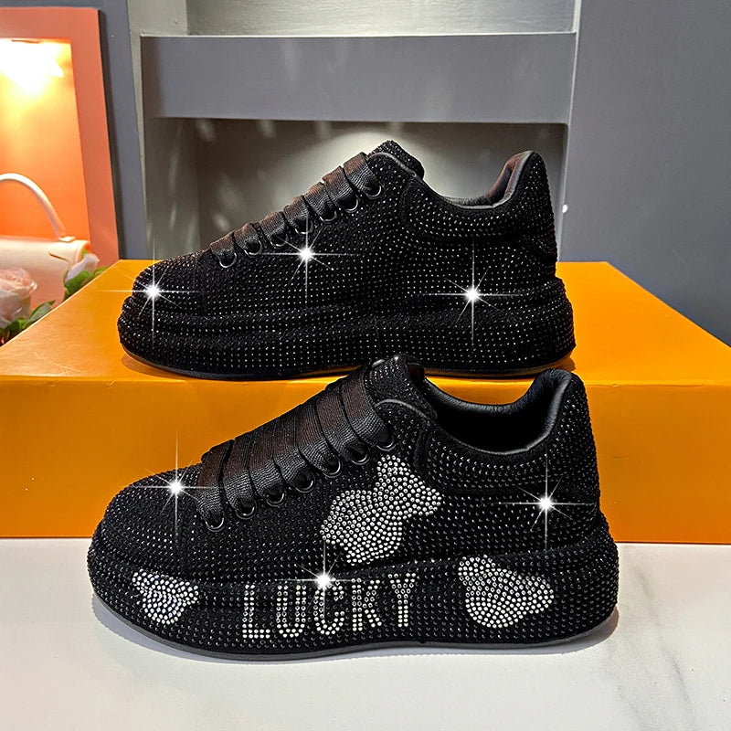 Women's Rhinestone Platform Sneakers – Glam Lace-Up Trainers Platform Sneakers Axl