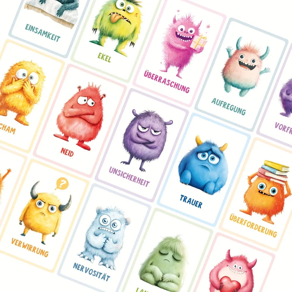 German Emotion Monster Flashcards – Kids Feelings Teaching Cards Educational Flashcards Axl