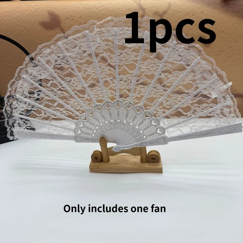 Vintage Lace Folding Fan – Chinese Japanese Art Craft Décor Decorative Folding Fan Axl WhiteA-1pcs