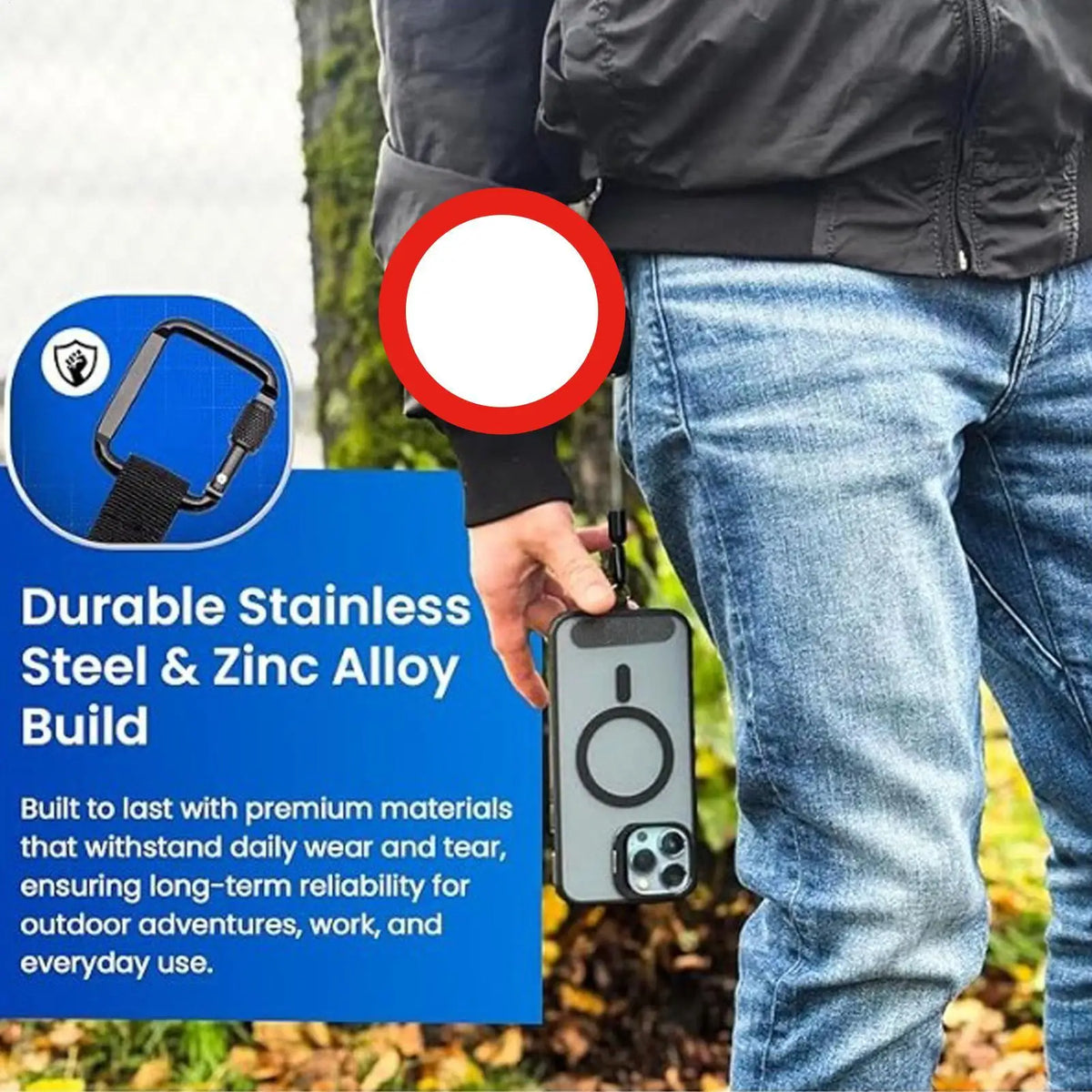Retractable Phone Tether with Carabiner – Anti-Drop Lanyard Phone Safety Tether Axl