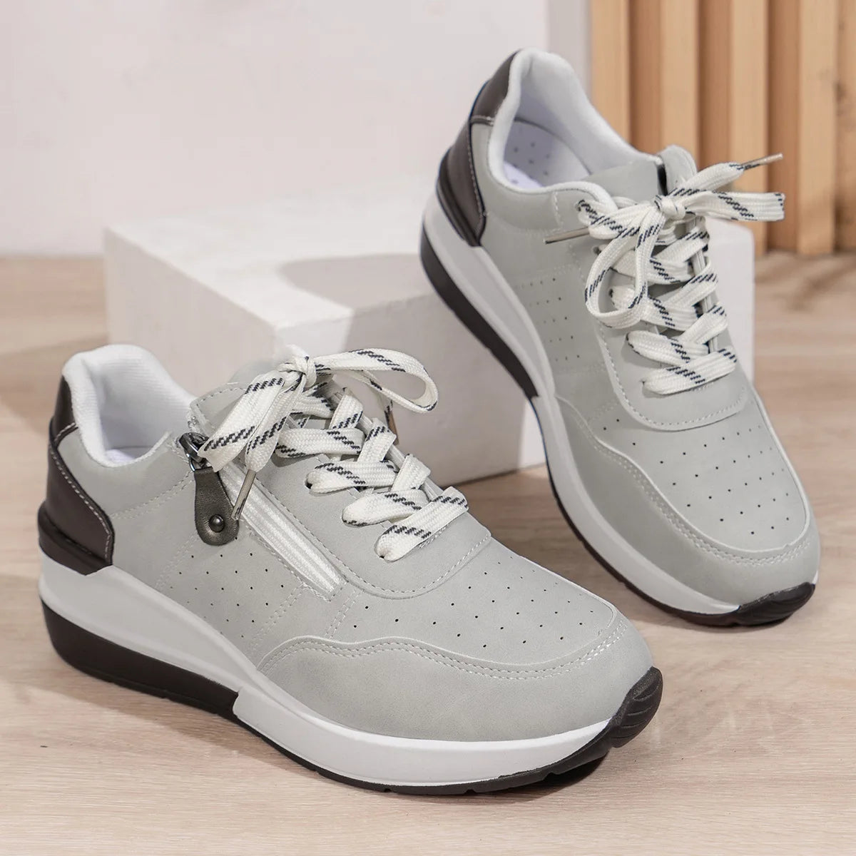 Women's Platform Wedge Sneakers – Breathable Lace-Up Casual Shoes Platform Wedge Sneakers Axl gray 36