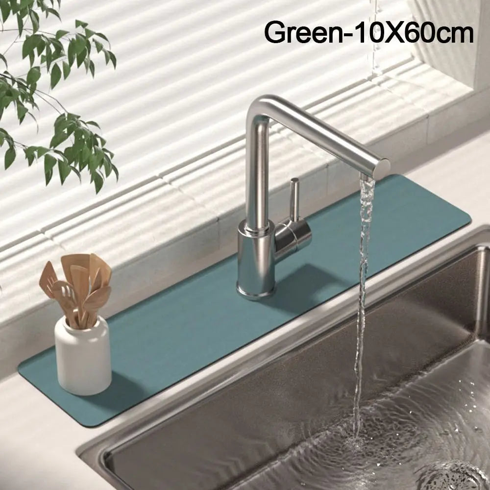 Diatomite Sink Faucet Mat – Absorbent Countertop Drain Pad Sink Faucet Mat Axl green-10X60cm