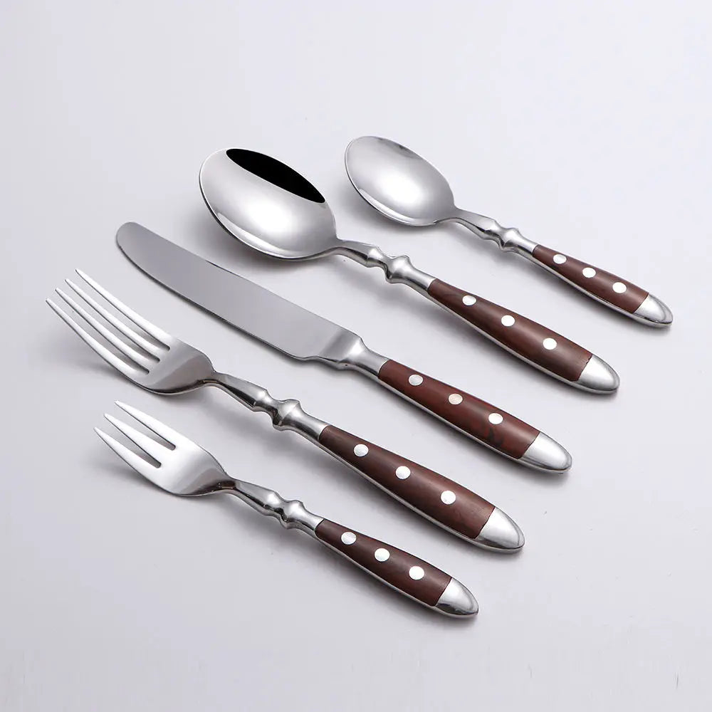 6-Piece Wood-Grain Stainless Steel Cutlery Set | Dinner Flatware Flatware Cutlery Set Axl