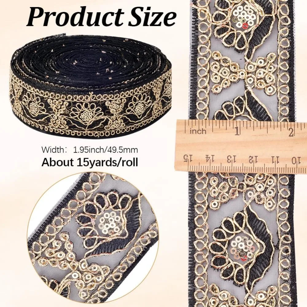 Black Glitter Sequin Lace Ribbon 2" – 15 Yards Mesh Trim Decorative Lace Ribbon Axl