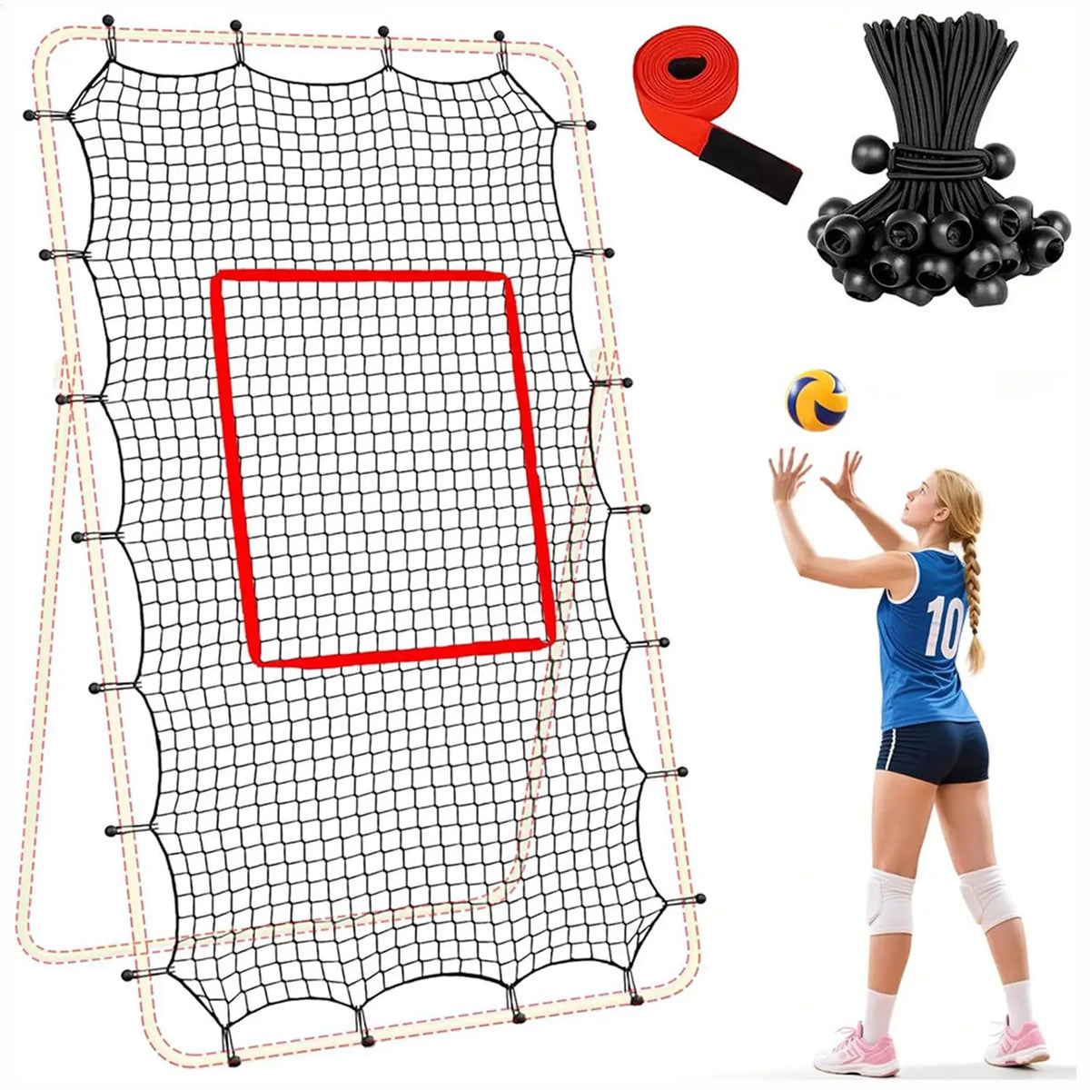 7x4FT Portable Volleyball Rebounder Net with Target Stripe Volleyball Rebounder Net Axl