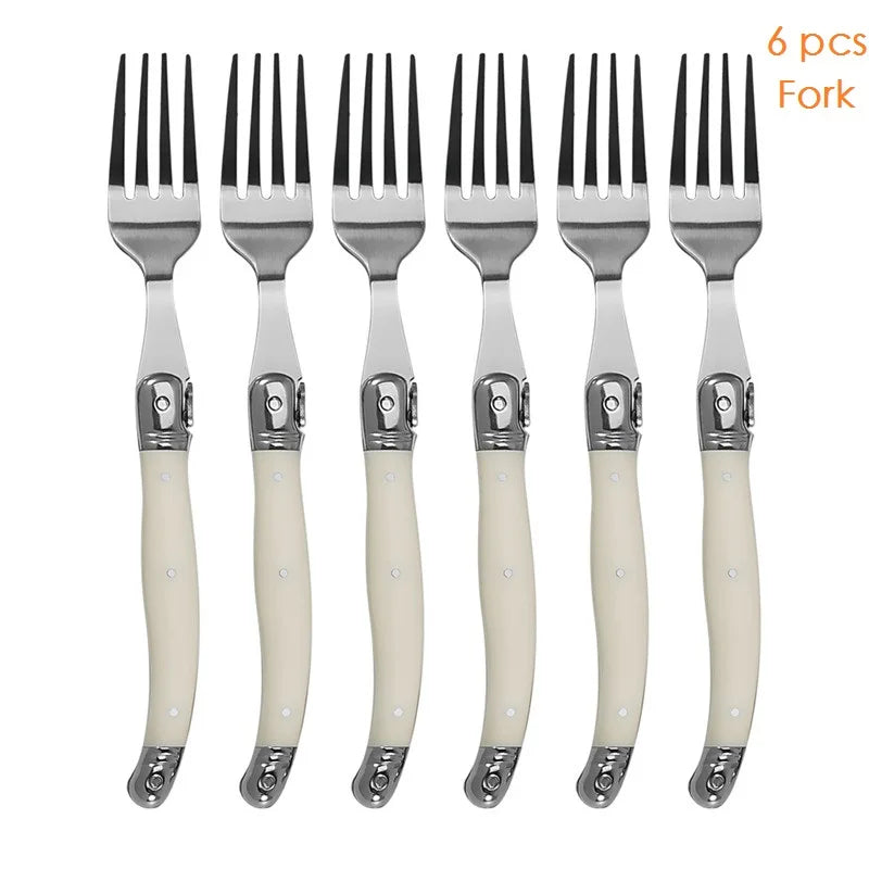 6-Piece Laguiole Stainless Steel Cutlery Set – Knives Forks Spoons Flatware Cutlery Set Axl 6pcs dinner fork