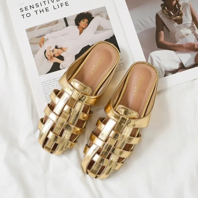 Women's Hollow-Out Mule Sandals – Flat Slip-On Summer Shoes Mule Sandals Axl