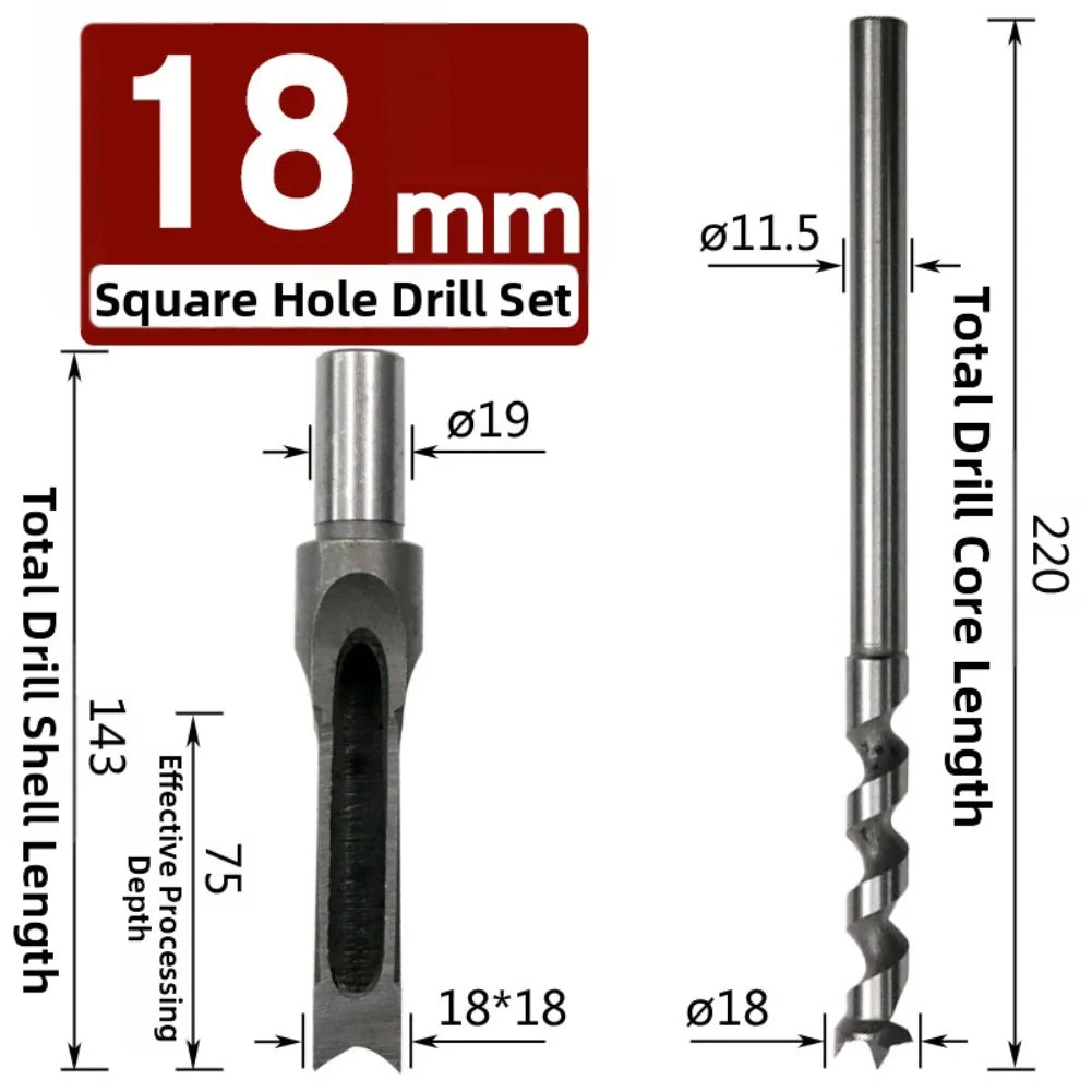 HSS Square Hole Drill Bit 6–18mm | Mortising Chisel Wood Mortising Drill Bit Axl 18mm China Mainland