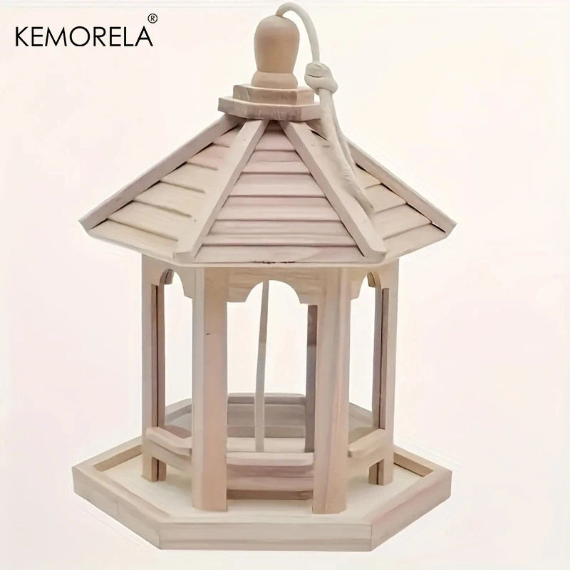 KEMORELA Wooden Hanging Bird Feeder House – Woven Outdoor Decor Hanging Bird Feeder Axl