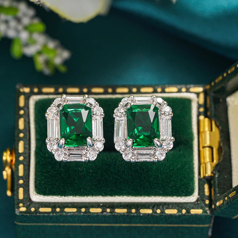 Huitan Green Cubic Zirconia Stud Earrings | Geometric Fashion Stud Earrings Axl