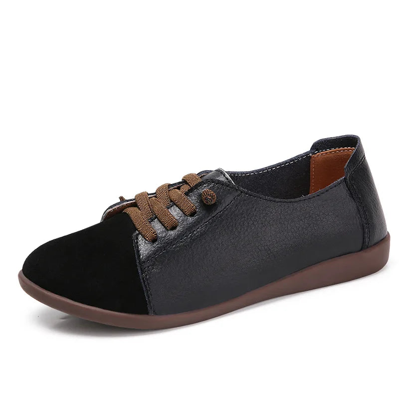 YBQJOO Women's Leather Lace-Up Oxford Flats | Plus Size EU36–48 Women's Oxford Flats Axl black 41