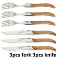 Laguiole Steak Knife Set – Olive Wood Handle, Polished Blade Steak Knife Set Axl 3 knife 3 fork