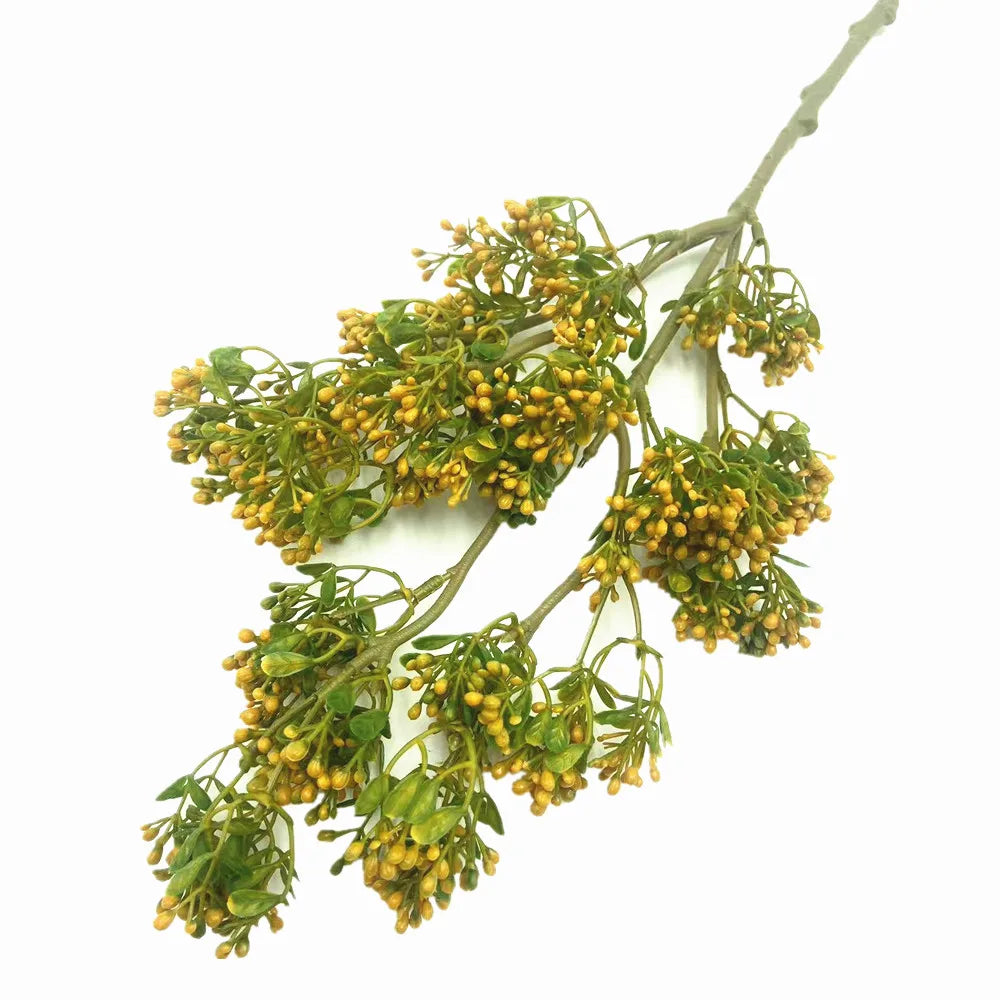 Faux Milan Berry Branch Stem – 3 Forks Artificial Flower Artificial Floral Stem Axl YELLOW