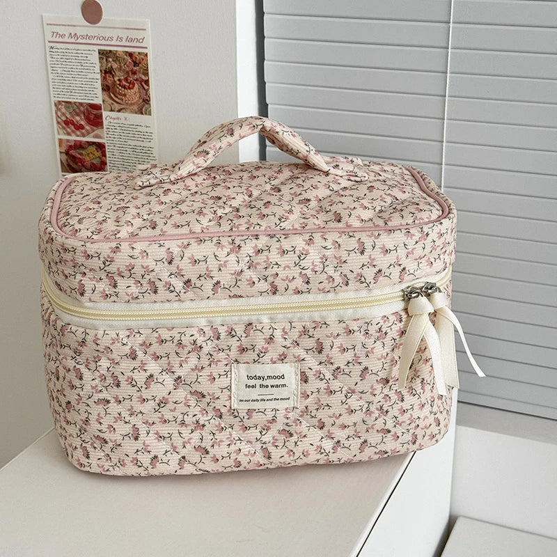 Corduroy Floral Cosmetic Bag – Large Travel Makeup Organizer Travel Makeup Bag Axl