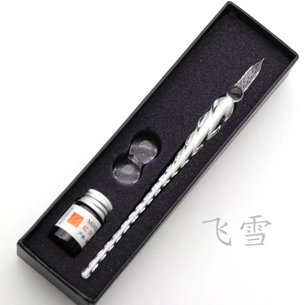 Crystal Glass Dip Pen Set with Ink & Gift Box | Calligraphy Glass Dip Pen Set Axl A