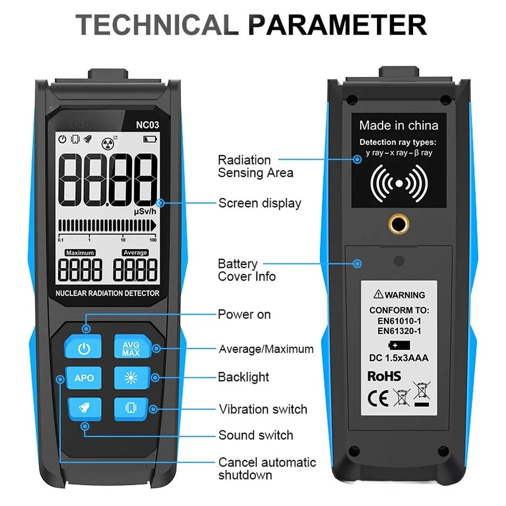 Digital Radiation Detector – EMF & Gamma Ray Geiger Counter NC03 Radiation Detector Axl