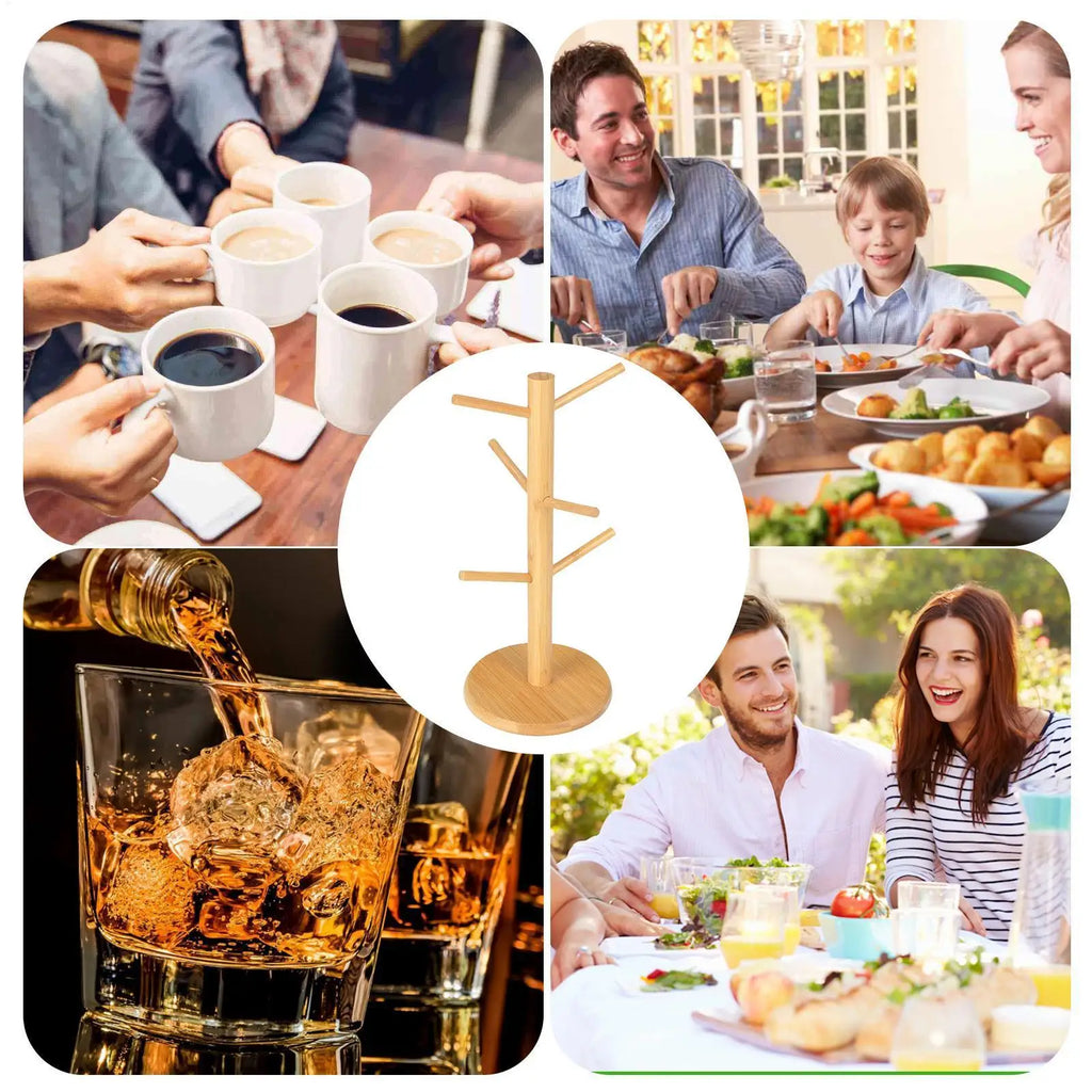 Wooden Mug Tree 6-Hook Cup Holder – Kitchen & Bar Organizer Mug Tree Organizer Axl