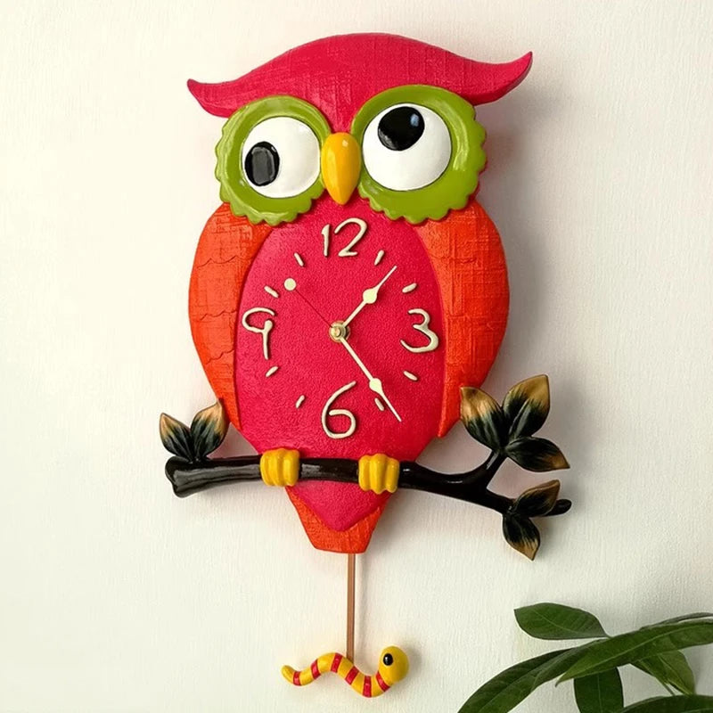 Owl Luminous Pendulum Wall Clock – Silent 16-Inch Resin Decor Decorative Wall Clock Axl