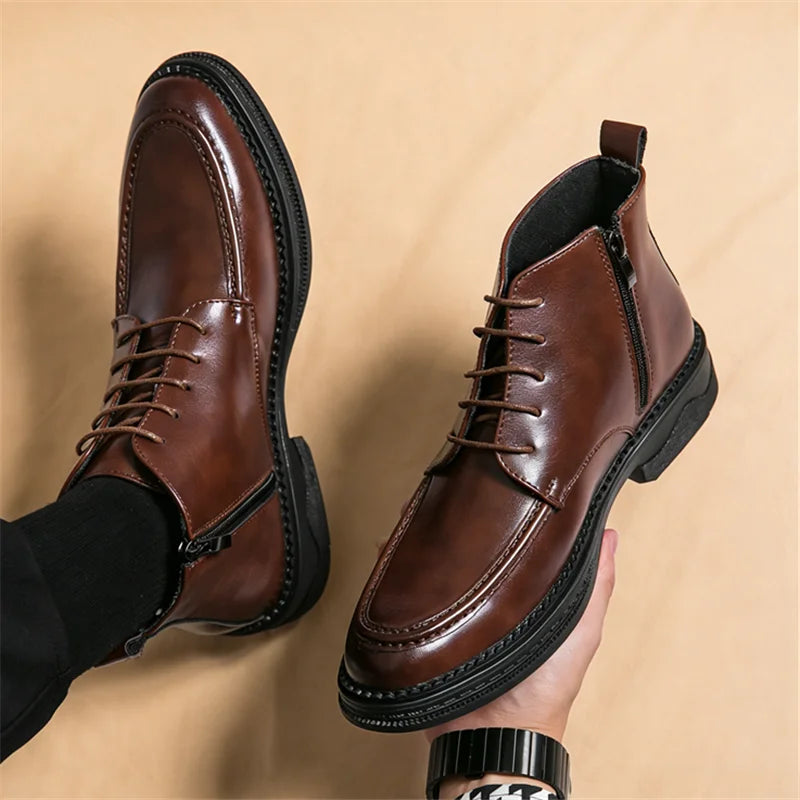 Men's British High-Top Pointed Toe Patent Leather Ankle Boots Men's Ankle Boots Axl