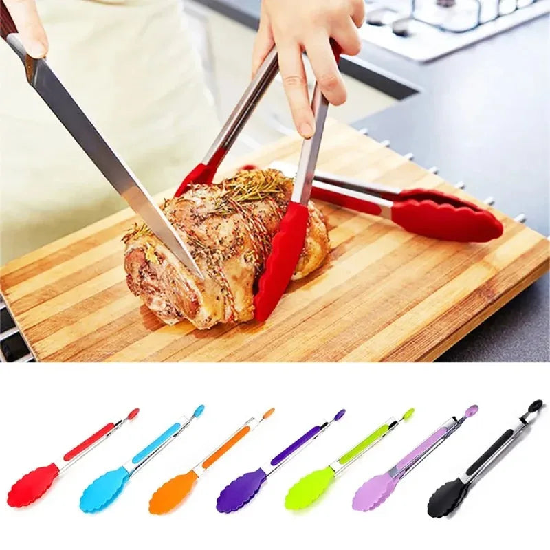 Stainless Steel Silicone Food Tongs – Heat-Resistant 2-Pack Kitchen Cooking Tongs Axl
