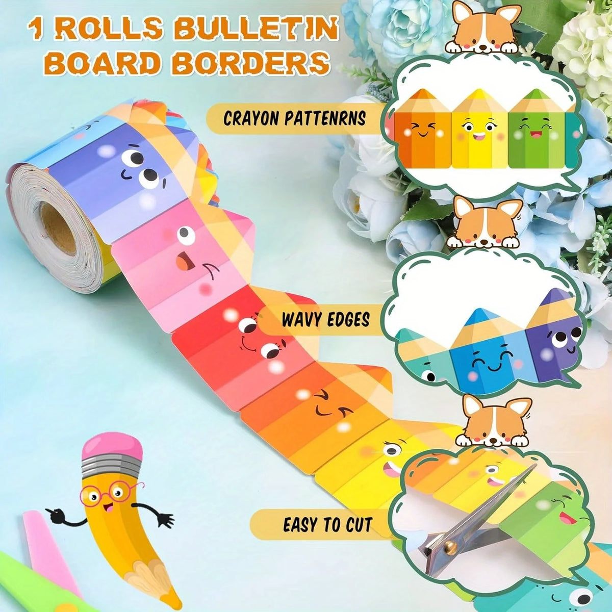 Self-Adhesive Bulletin Board Border Pencil Design 2-Pack Bulletin Board Border Axl