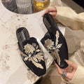Women's Embroidery Slip-On Loafers – Square Toe Flat Moccasins Slip-On Flat Loafers Axl Black 38