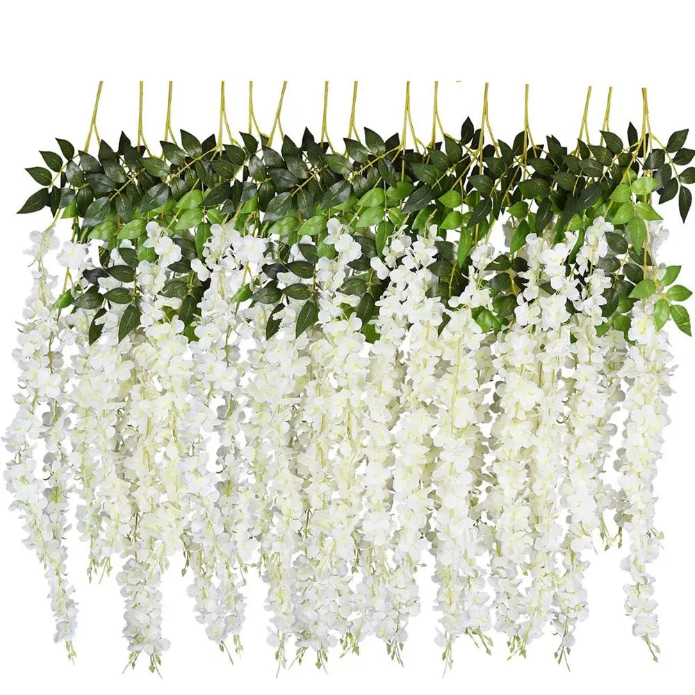 Silk Orchid Flower Garland – Wedding, Party & Home Wall Decor Artificial Flower Garland Axl WHITE 3pcs