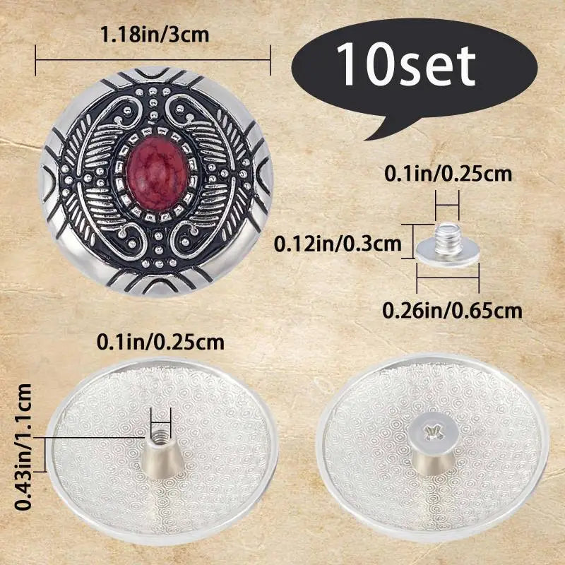 10 Sets Turquoise Screw-Back Snap Buttons | Western Daisy Buckle Decorative Snap Buttons Axl AECH04-05546
