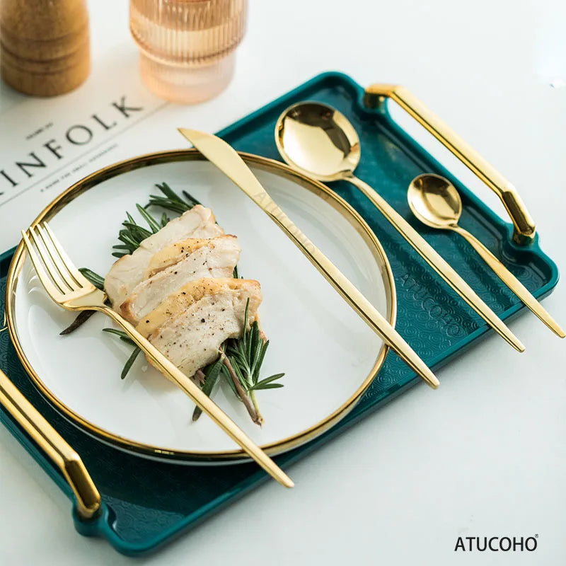 24-Piece Gold Stainless Steel Cutlery Set for 6 | Gift Box Flatware Cutlery Set Axl