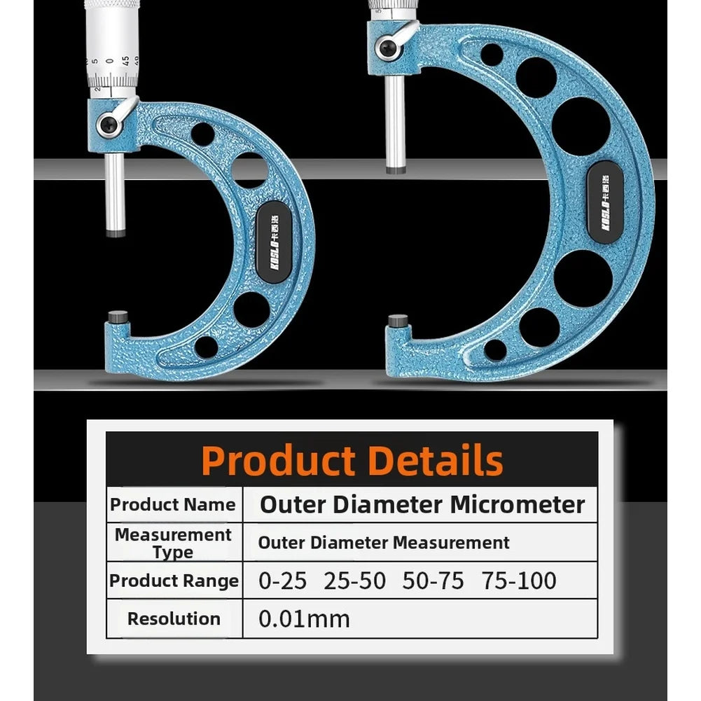 Outside Micrometer 0–75mm | 0.01mm Precision Gauging Tool Outside Micrometer Axl