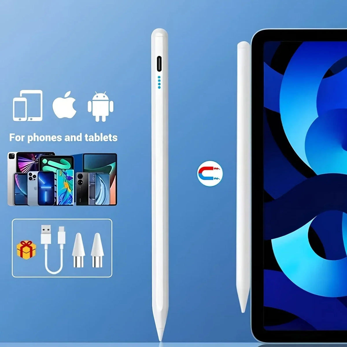 Universal Stylus Pen for iPad & Android – Magnetic USB-C Tablet Stylus Pen Axl white