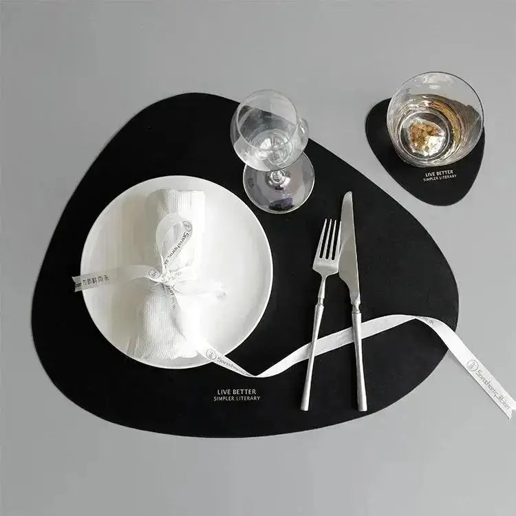 PU Leather Placemat & Coaster Set – Non-Slip Heat Insulation Placemat & Coaster Set Axl L Black