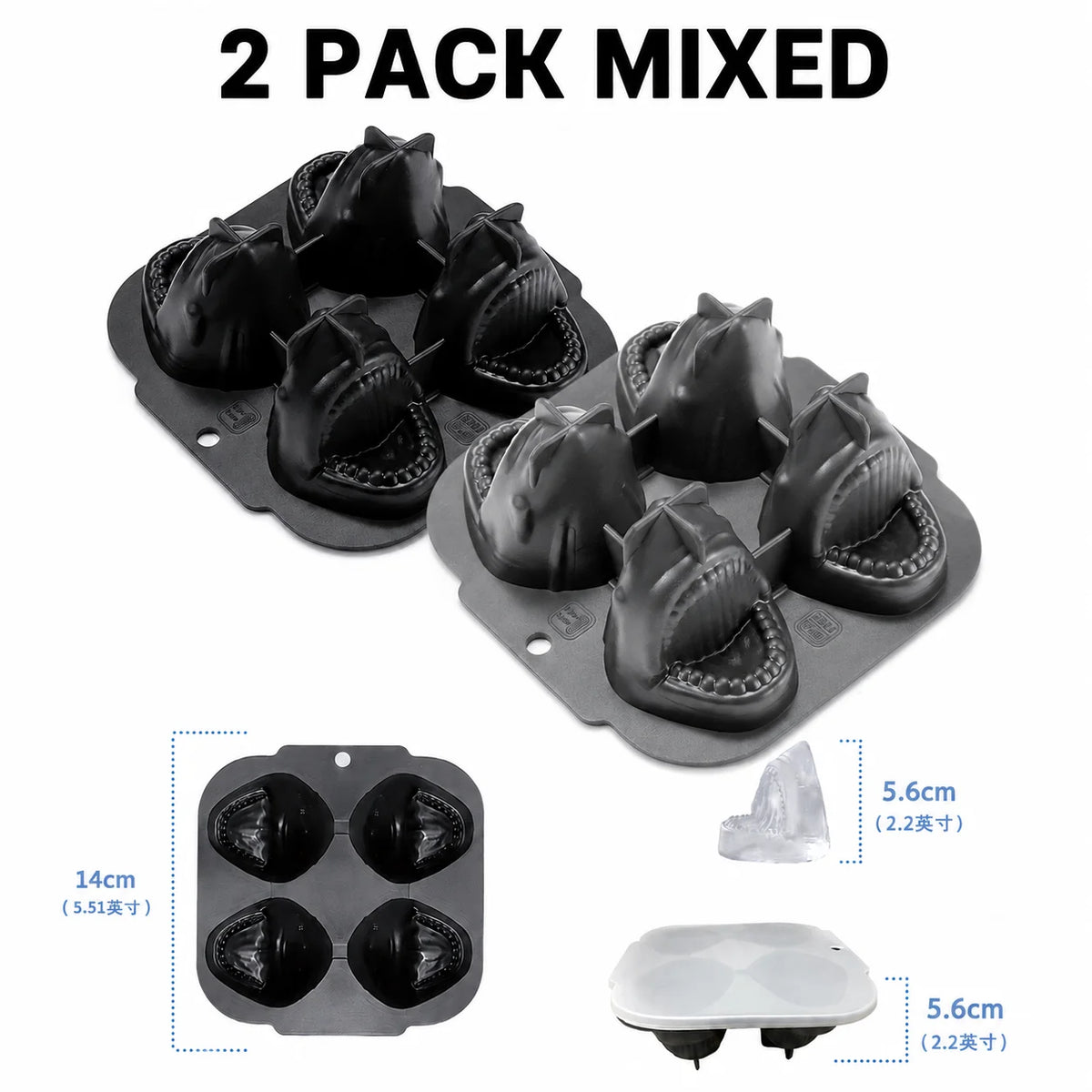 3D Shark Silicone Ice Cube Mold – Large Slow-Melt Ice Maker Ice Cube Mold Axl 2 Pack Mxied