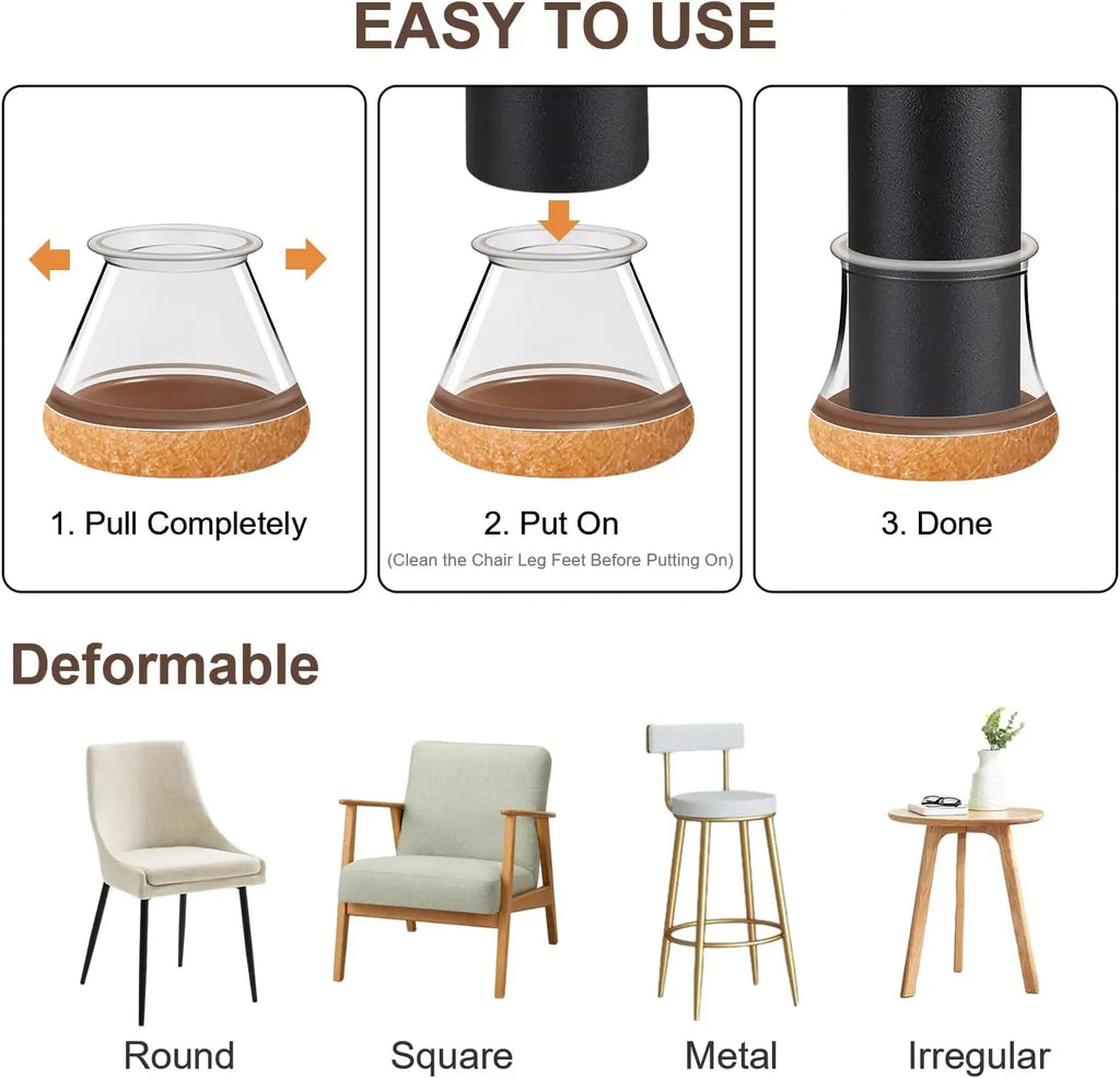 24-Pack Silicone Chair Leg Caps – Transparent Floor Protectors Furniture Leg Caps Axl
