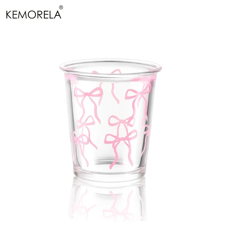 KEMORELA Pink Bow Glass Cup 320ml – Cute Iced Coffee Cup Glass Drinking Cup Axl 1PCS 301ml