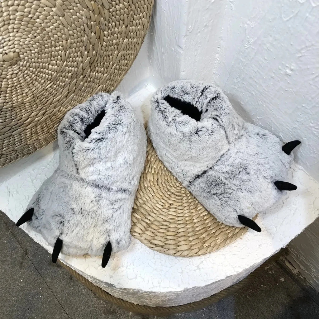 Bear Paw Faux Fur Slippers Women – Fluffy Novelty Indoor Slides Novelty Fur Slippers Axl