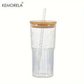 500ml Ribbed Glass Cup with Lid & Straw | Iced Coffee Mug Ribbed Drinking Glass Axl 1PCS 401-500ml